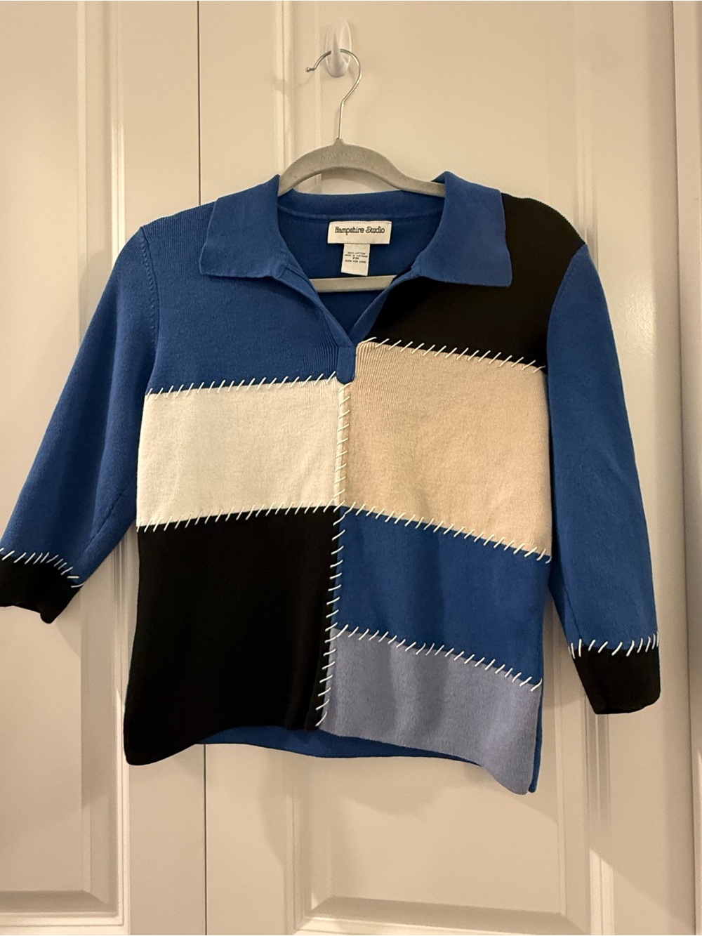 Vintage Hampshire Studio colorblock patchwork polo sweater